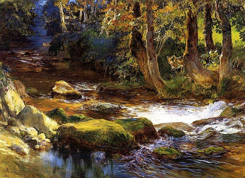 Frederick Arthur Bridgman River Landscape with Deer Norge oil painting art
